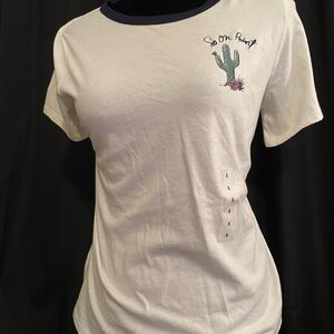 Old Navy White Tee with Cactus Embroidery